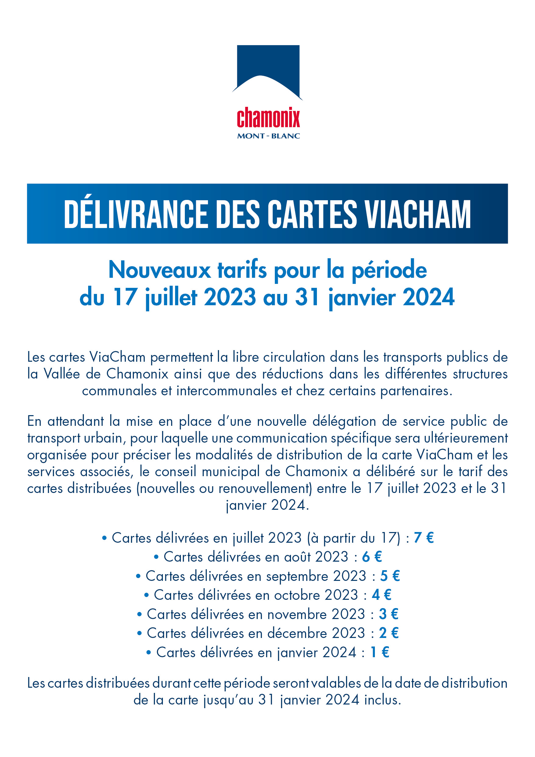 Modalité de délivrance des cartes Viacham jusqu'au 31 janvier 2024